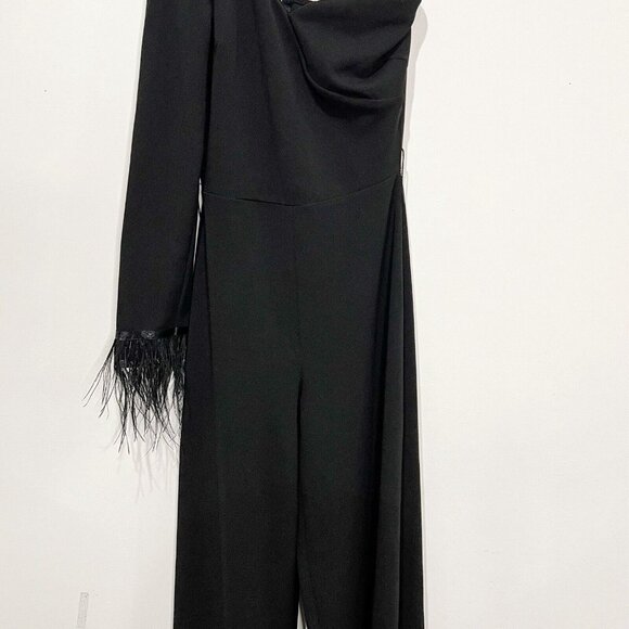 Good Time USA Romper Sz S Black One Feather Trimmed Sleeve Jumpsuit‎ Size Small - Picture 5 of 10